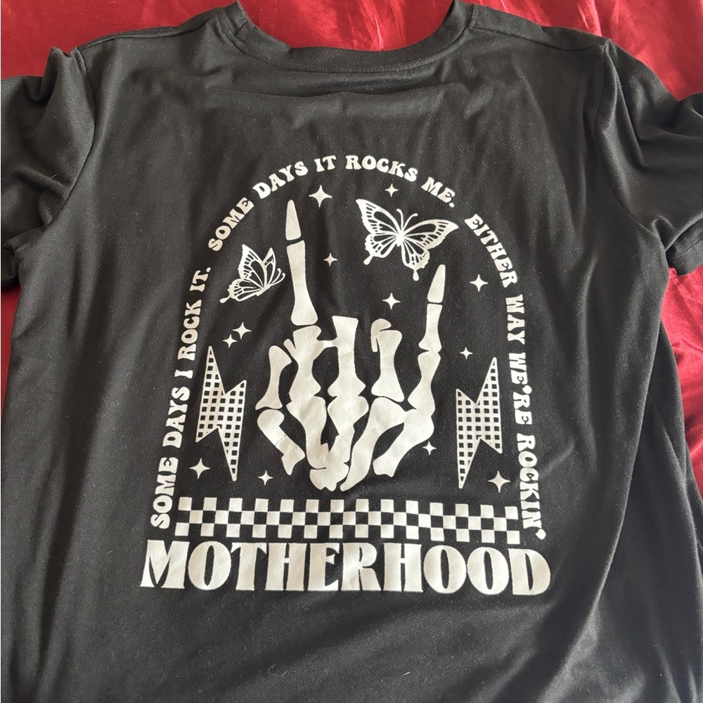 Motherhood Black Graphic Tee with White Design